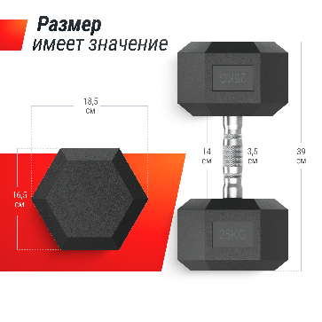 Гантель гексагональная UNIX Fit обрезиненная 25 кг / шт. - 3
